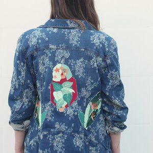 Plant Lady Denim Jacket - Embroidered Flowers - Flower Embroidery